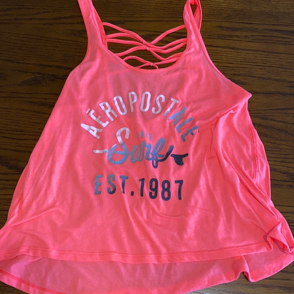 Aeropostale Neon Pink Surf Cut Out Strappy Back Crop Tank Top